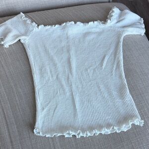 White Ribbed Off-Shoulder Top